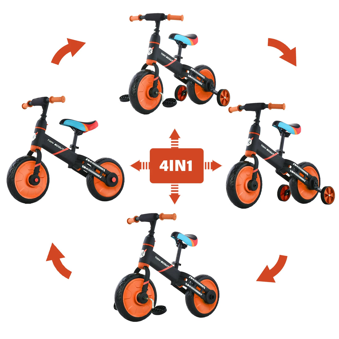 UBRAVOO Tiny Scout Balance Bike , 4-in-1 with Support Wheels and Pedals (Ages 3-6)