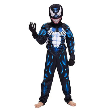 Spidey Team Venom , Black Spiderman Onesie 3D Spandex Unisex Jumpsuit for Halloween (5-10 Years)