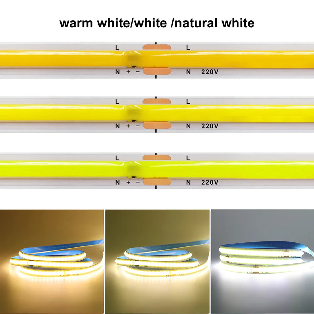 Kisufu LED Light Strip COB Warm Natural White & Warm White 240 LEDs / Metre 220V AC