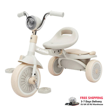 UBRAVOO Baby Foldable Tricycle Trike with Pedals and Shock Absorption Effect (Ages 1-5)