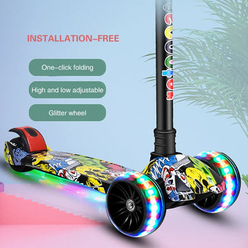 Stunning Three-Wheel Kick Scooter with Wheel Glitter and Folding Kickboard (Ages 2-12)