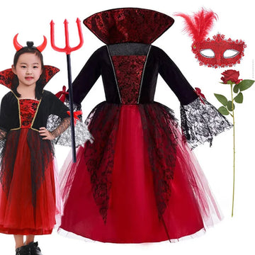 MESOQ Middle Age Gothic Vampire Girls Dress & Boys Top and Pants Halloween for Kids Aged 2-12 Years