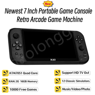 Haolonggcp X80 Portable Game Console 7 inch Screen Game Player Quad Core 16GB