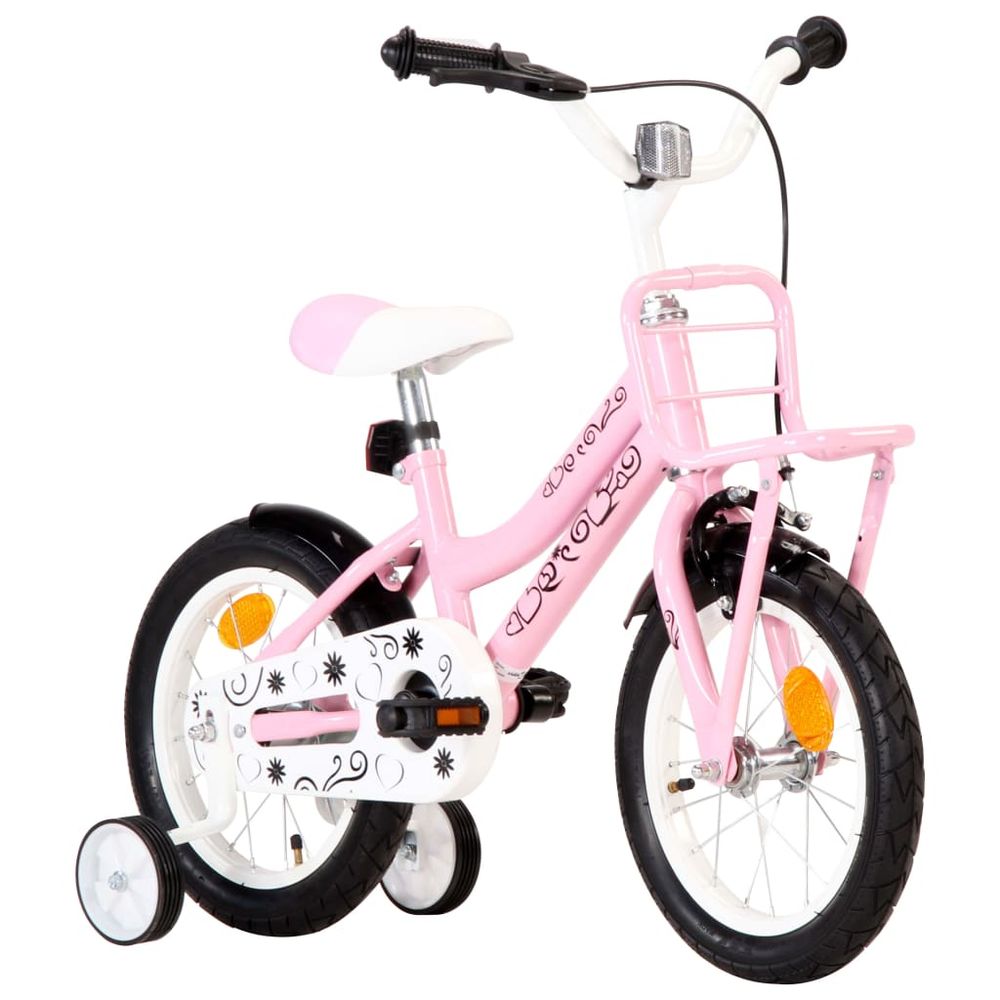 VidaXL Kids Bike with Front Carrier 14 inch White and Pink