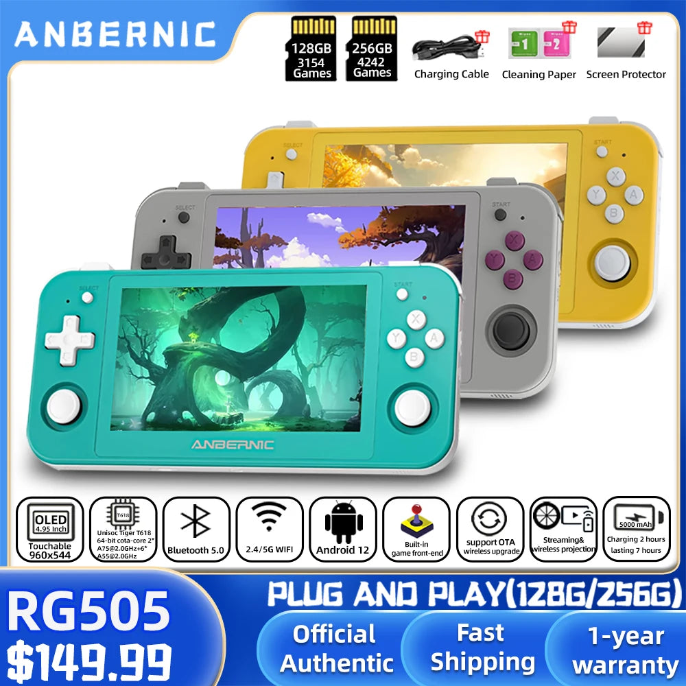 ANBERNIC RG505 Handheld Android 12 Games Console 4.95 inch display