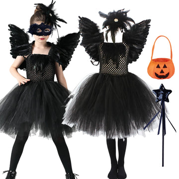 Black Swan Dress Girls Ballerina Tutu Dress with Dark Queen Look 2-12 Years Old