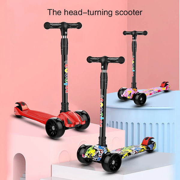 Stunning Three-Wheel Kick Scooter with Wheel Glitter and Folding Kickboard Suitable for Ages 2-12