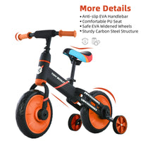 UBRAVOO Tiny Scout Balance Bike 3-5 Years , 4-in-1 with Optional Support Wheels and Pedals, Saddle Height Adjustable