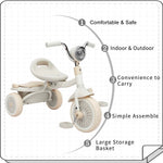 UBRAVOO Baby Foldable Tricycle Trike with Pedals,Unique PU Wheels with Elasticity Shock-absorbing Effect,Cool Lights,Suitable for Ages 1-5 Years