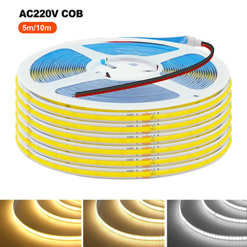 5m 10m 20m 50m COB LED Strip Light 220V Flex Tape Lamp with IC Chip High Bright 240 LEDs Linear Lighting RA90 Warm Natural White