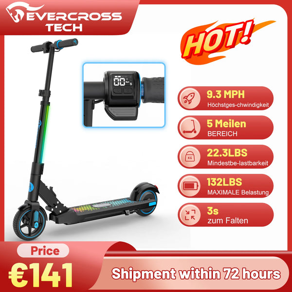 EVERCROSS TECH EV06C Electric Scooter, 6.5'' Foldable E-Scooter for Kids Ages 6-12, Up to 15 km/h & 8 km, LED Display