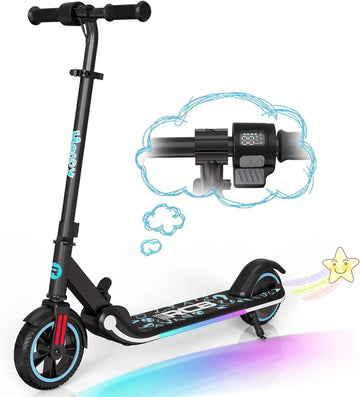 RCB Electric Scooter (R11) for Kids, 150W Motor - Max 9.3mph - Bluetooth Speaker - Colorful LED Lights - Foldable - LED Display