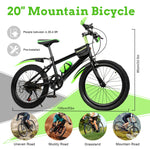 20'' Mountain Bike Green Bicycle 7 Speeds Double Disc Brake Carbon Steel Bicycle Kids City Bike for Mountain Climbing