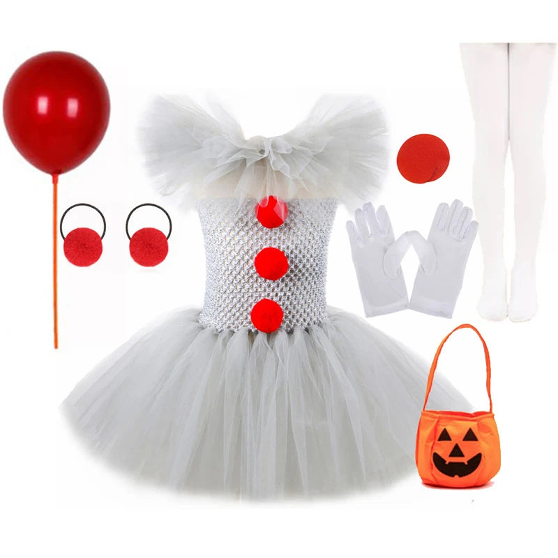 Gray Creepy Joker Tutu Dress for Girls Aged 2-12 Years