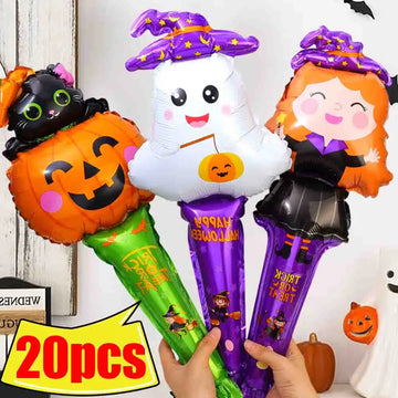 Halloween Witch Pumpkin Ghost Sticks Cute Inflatable Stick Foil Balloons (10 & 20 pieces)