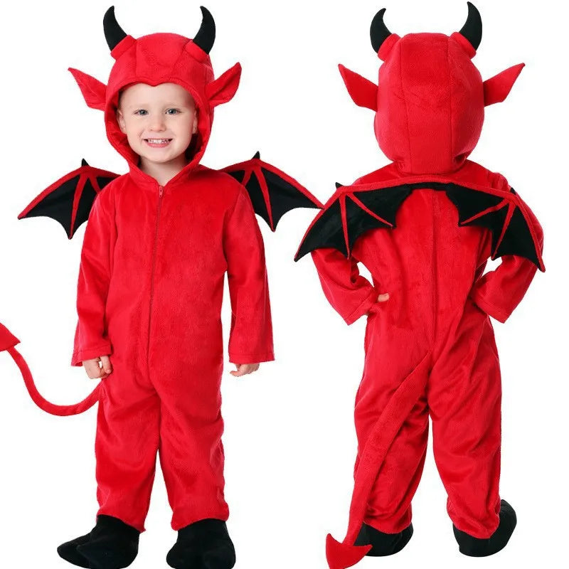 Red Demon Devil Evil Bat Vampire Kids Halloween Dress Costume for Kids Aged 2-10 Years