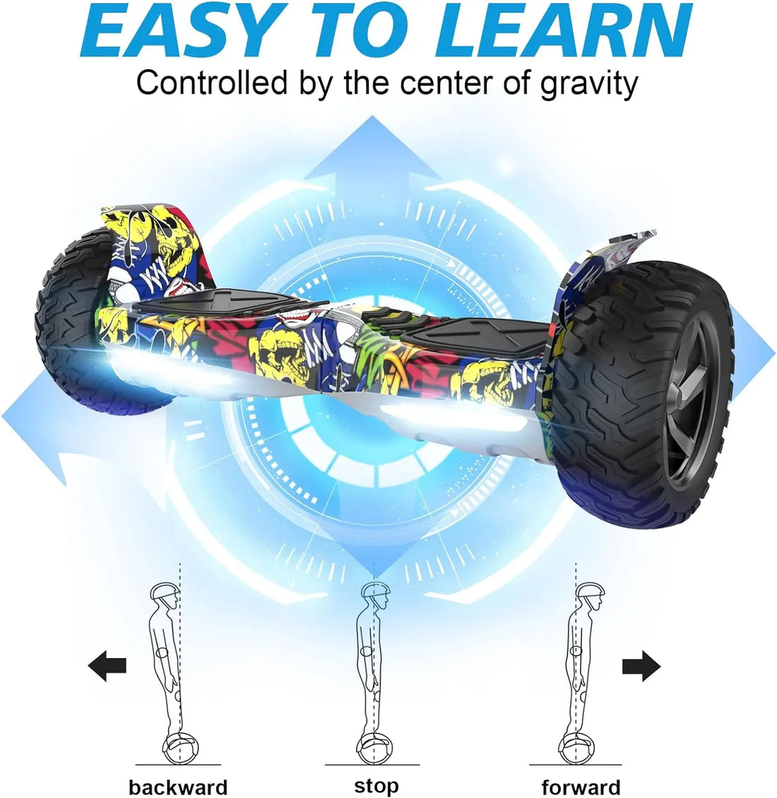 RCB Hoverboard 8.5" all terrain hoverboards, Smart App, integrated LED Bluetooth (Teens & Young Adults)