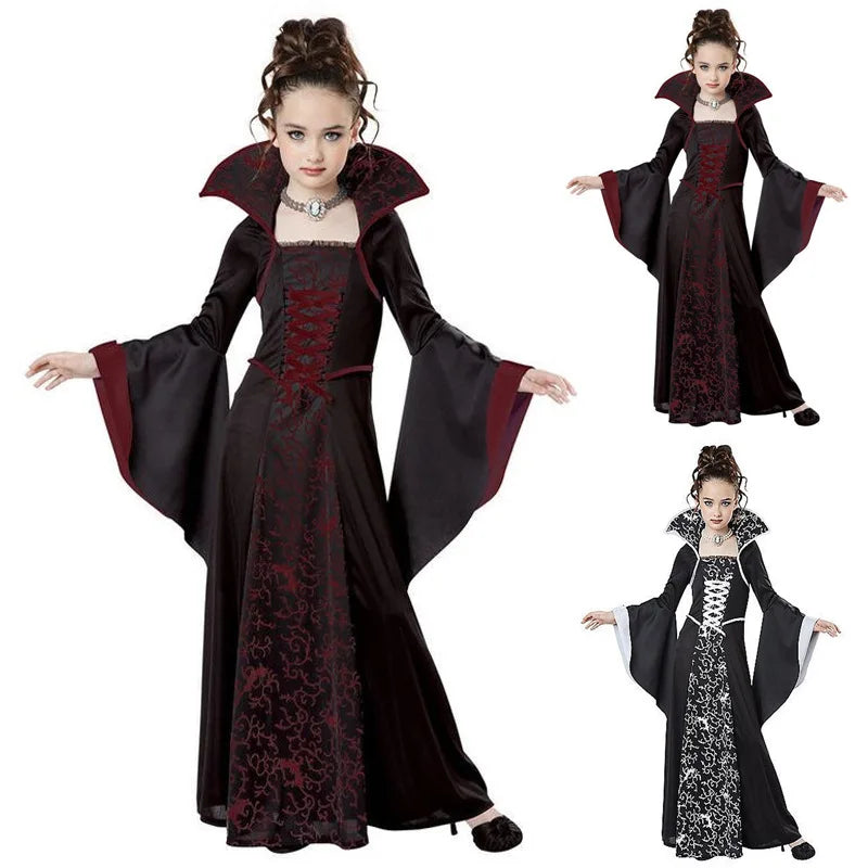 Medieval Gothic Witch Costume for Girls Aged 6-12 Years