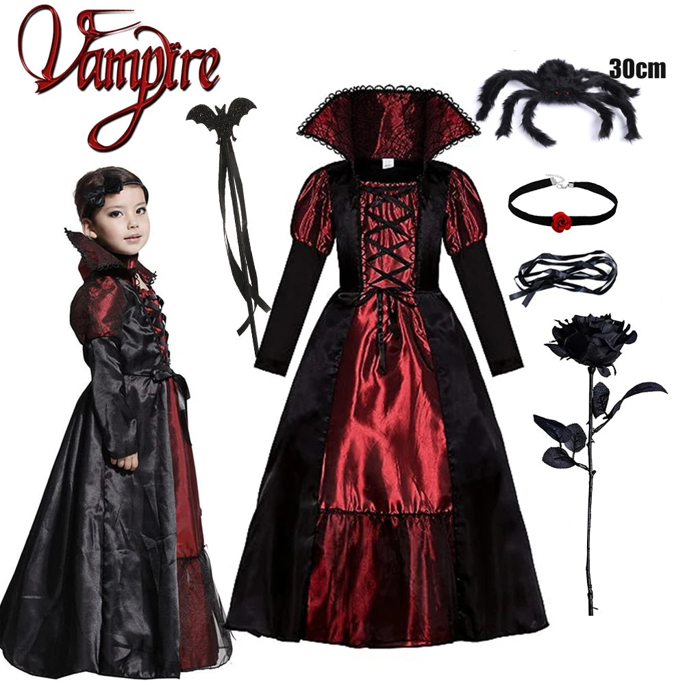 Vampire Costume for Girls 3 Piece Fancy Halloween Dress Up Party Dress