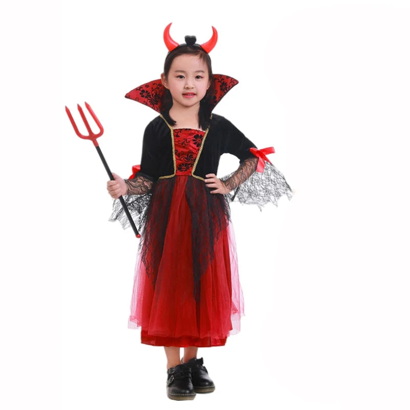 MESOQ Middle Age Gothic Vampire Girls Dress & Boys Top and Pants Halloween for Kids Aged 2-12 Years