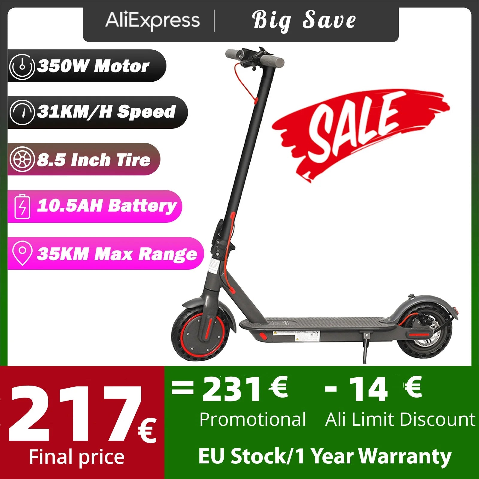 AOVOPRO ES80 Smart Electric Scooter 350W Motor 31 Kmph Max Speed 35Km