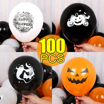 Halloween Theme Balloon Black Orange Pumpkin Spider Skeleton Balloons Inflatable Globes (10-100 pieces)