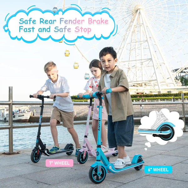 RCB Electric Scooter (R11) for Kids, 150W Motor - Max 9.3mph - Bluetooth Speaker - Colorful LED Lights - Foldable - LED Display