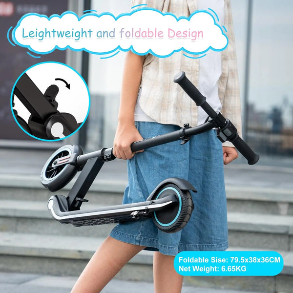 RCB Electric Scooter (R11) for Kids, 150W Motor - Max 9.3mph - Bluetooth Speaker - Colorful LED Lights - Foldable - LED Display