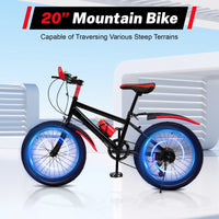 20'' Mountain Bike Green Bicycle 7 Speeds Double Disc Brake Carbon Steel Bicycle Kids City Bike for Mountain Climbing