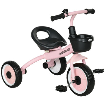 AIYAPLAY Kids Trike / Tricycle with Adjustable Seat, Basket, Bell for Ages 2-5 Years Pink