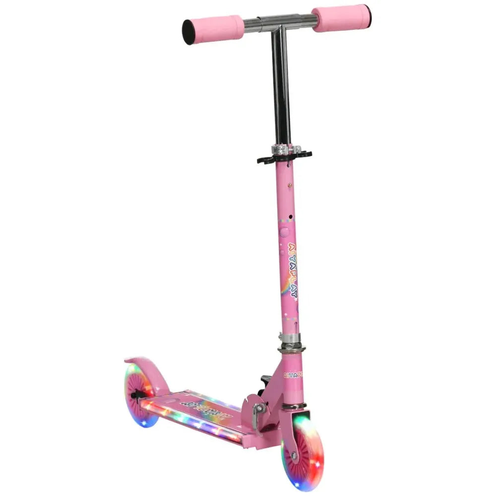 Kids Kick Scooter Ages with Lights Music Adjustable Height Folding Frame - Pink (Ages 3-7)