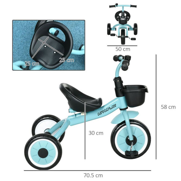 AIYAPLAY Trike with Adjustable Seat Basket Kids Tricycle for 2-5 Years Old Blue