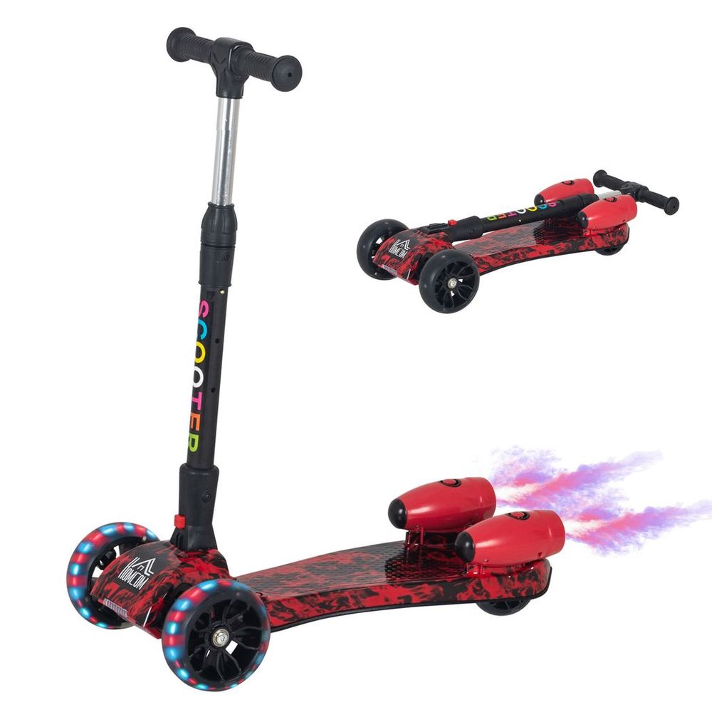 HOMCOM Kids 3 Wheel Kick Scooter Light Music Water Spray Rechargeable 3-6 Yrs Red