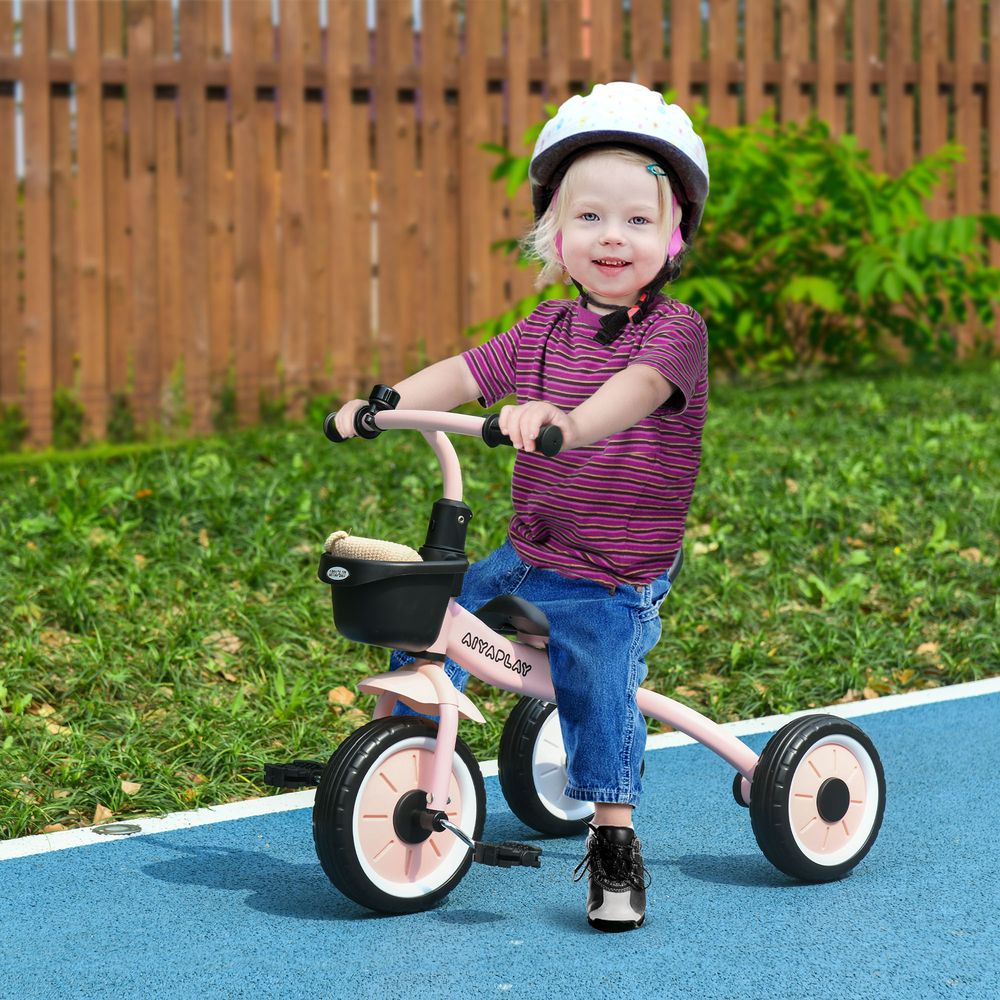 AIYAPLAY Kids Trike / Tricycle with Adjustable Seat, Basket, Bell for Ages 2-5 Years Pink