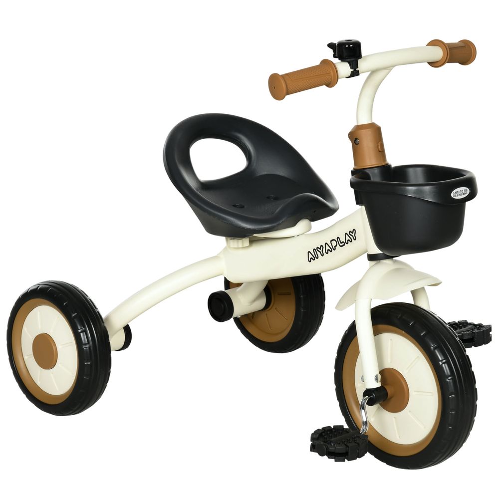 AIYAPLAY Kids Trike, Tricycle with Adjustable Seat, Basket, Bell for Ages 2-5 Years White