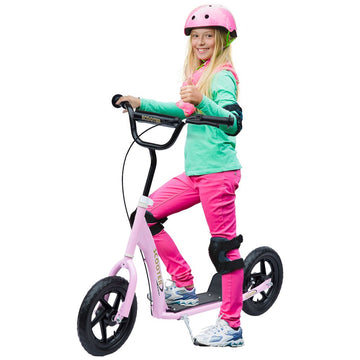 HOMCOM Push Scooter Teen Kids Stunt Bike Ride On with 12" EVA Tyres, Pink