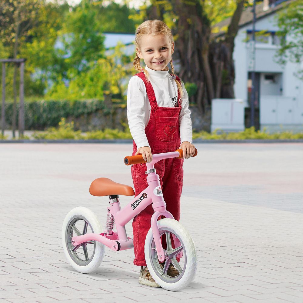 HOMCOM Kid Balance Bike with Adjustable Seat 2-5 Years No Pedal Pink