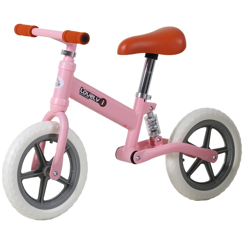 HOMCOM Kid Balance Bike with Adjustable Seat 2-5 Years No Pedal Pink