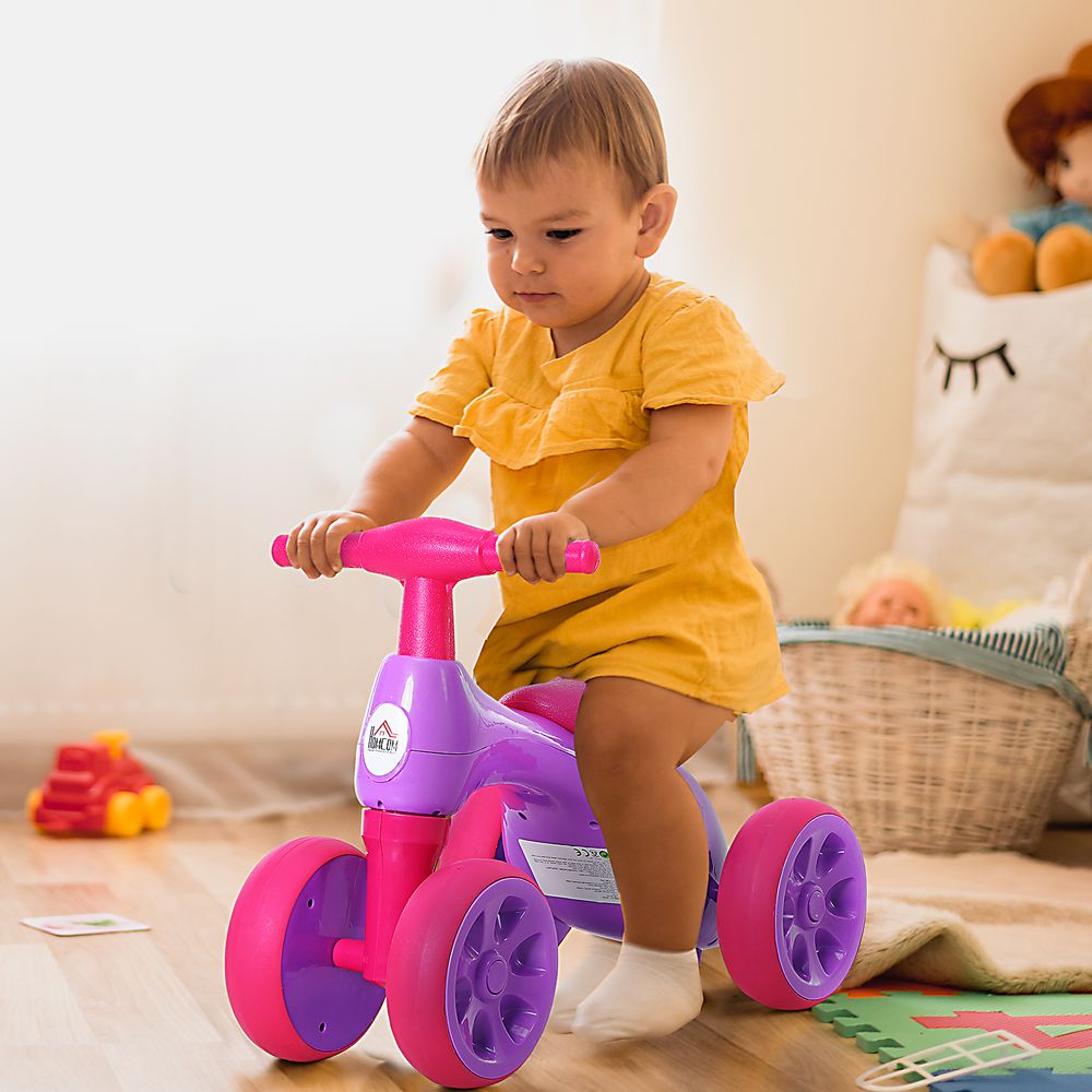 HOMCOM Baby 4 Wheel Balance Bike Training with Storage Bin Violet